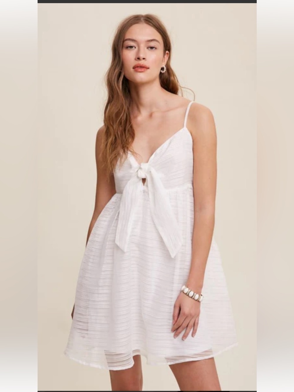 Listicle White Bow Front Babydoll Mini Dress Cottagecore Coquette Size Small